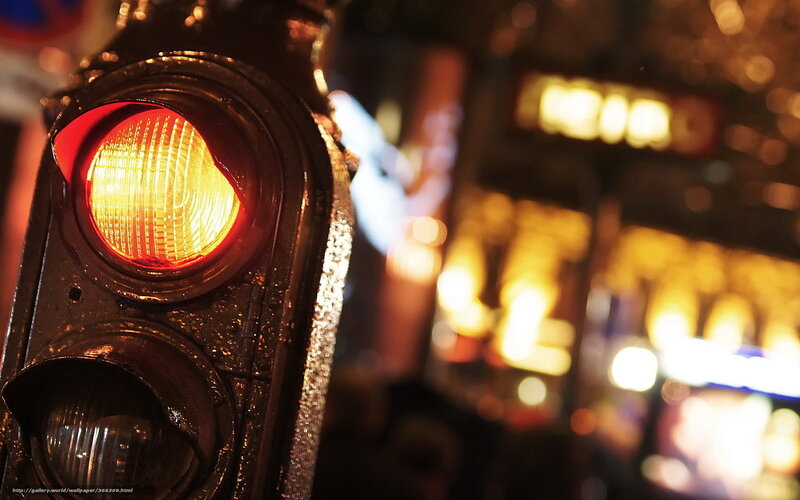 nighttime traffic light glow