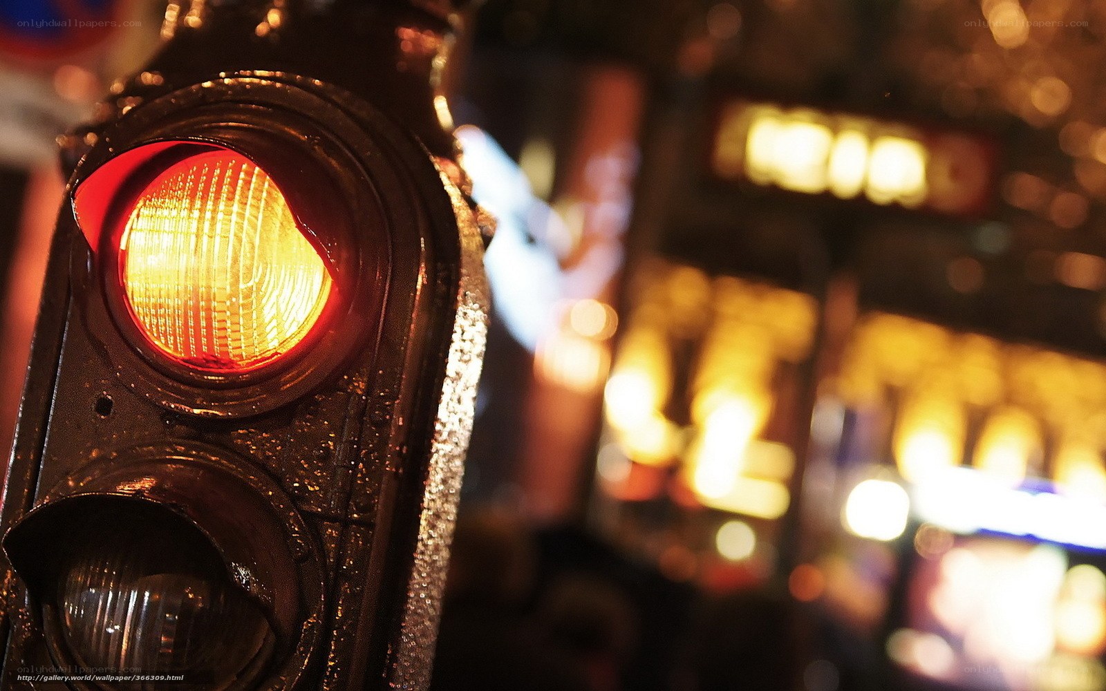 nighttime traffic light glow