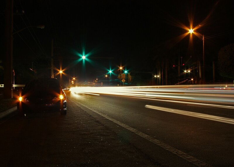 Nighttime traffic light trails