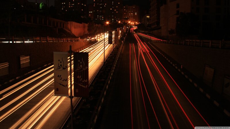 Nighttime traffic light trails