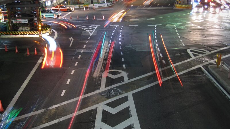 Nighttime traffic light trails