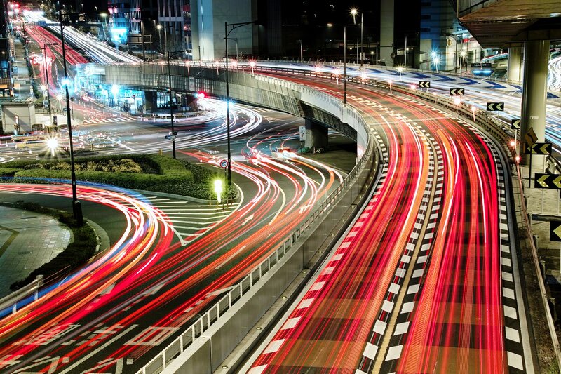 Nighttime traffic light trails