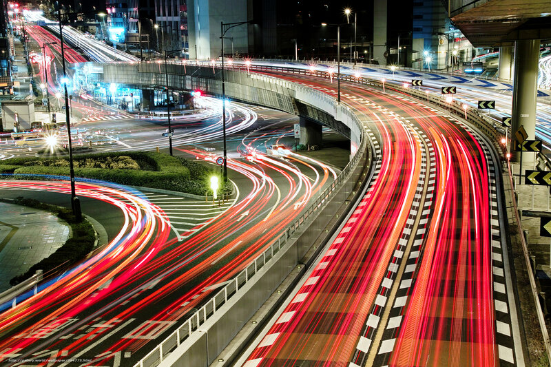 Nighttime traffic light trails