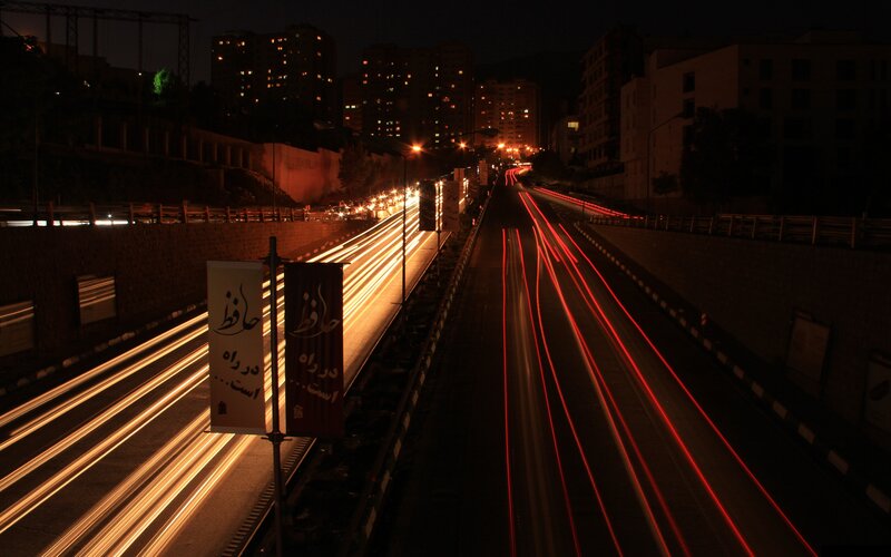 Nighttime traffic on a city highway