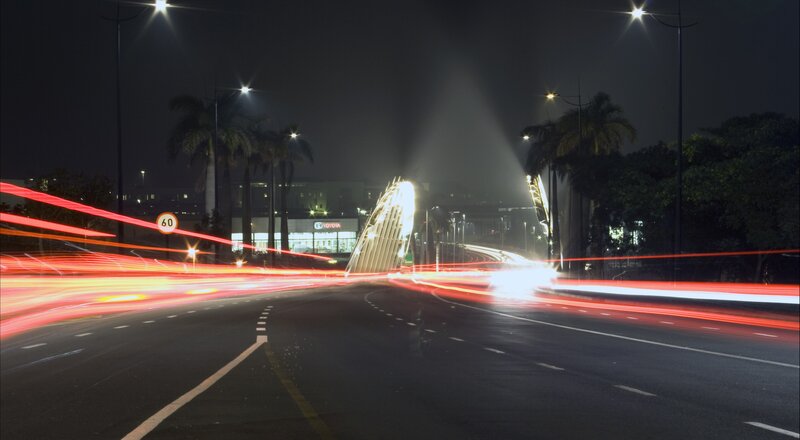 Nighttime traffic on a city road