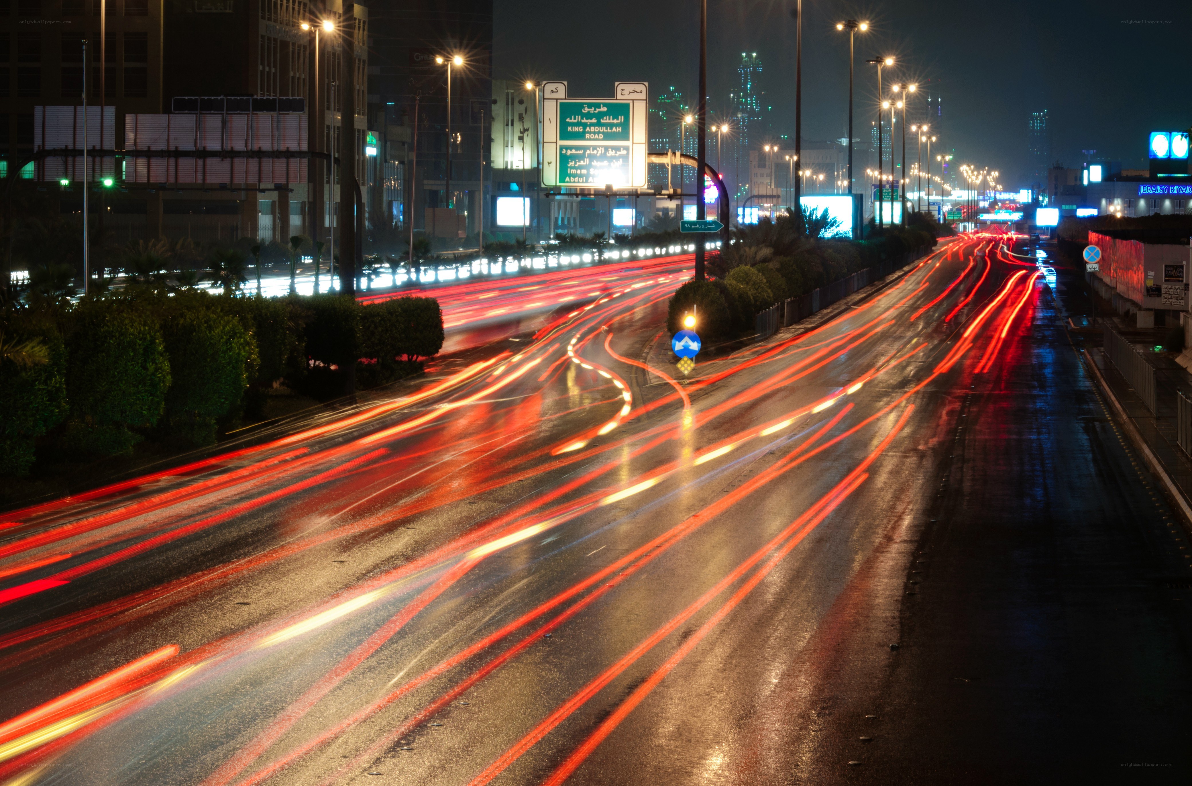 Nighttime traffic on King Abdullah Road