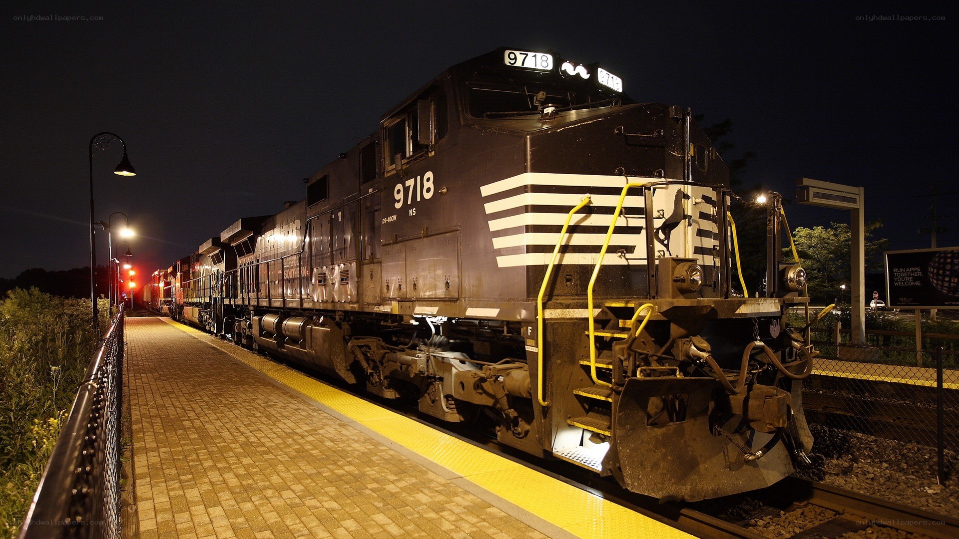 Nighttime train at station