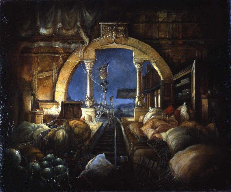 Nighttime train interior