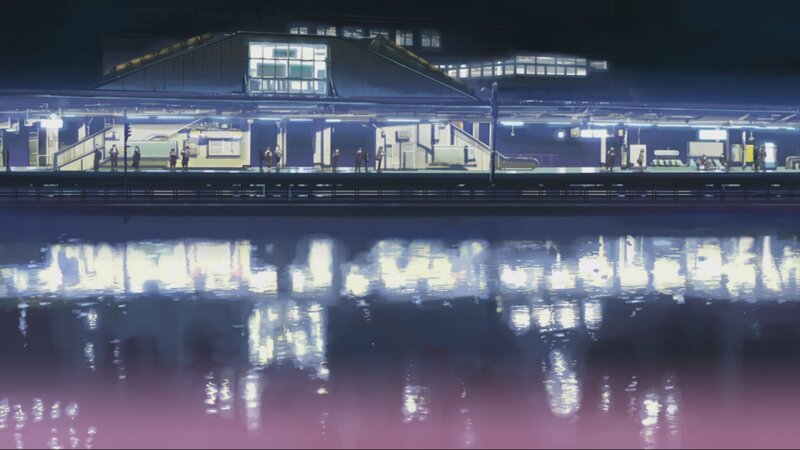nighttime train station reflection