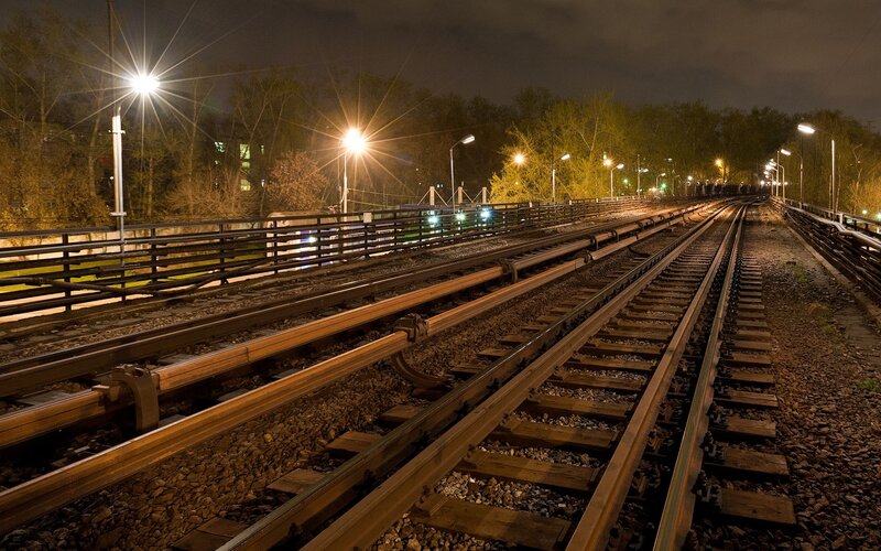 Nighttime train tracks