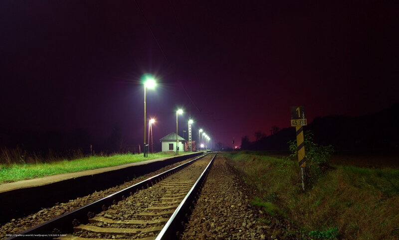 Nighttime train tracks
