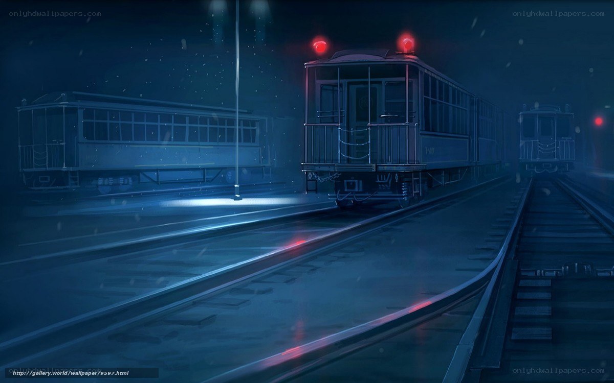 Nighttime train yard scene