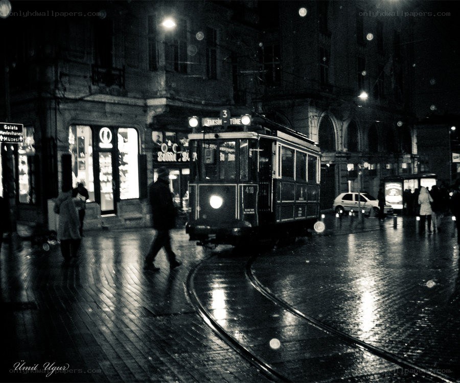Nighttime tram in Istanbul