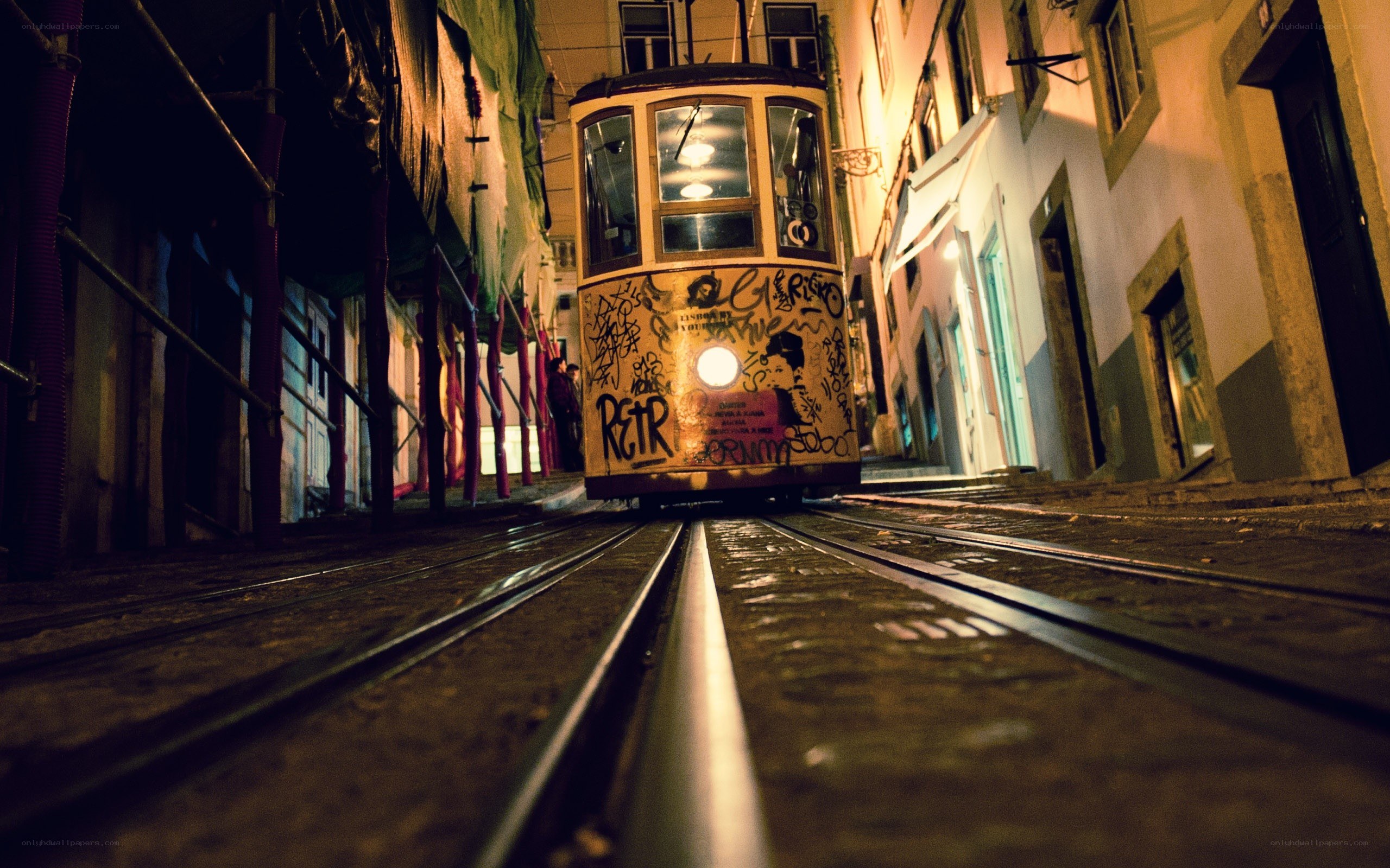 Nighttime tram in Lisbon