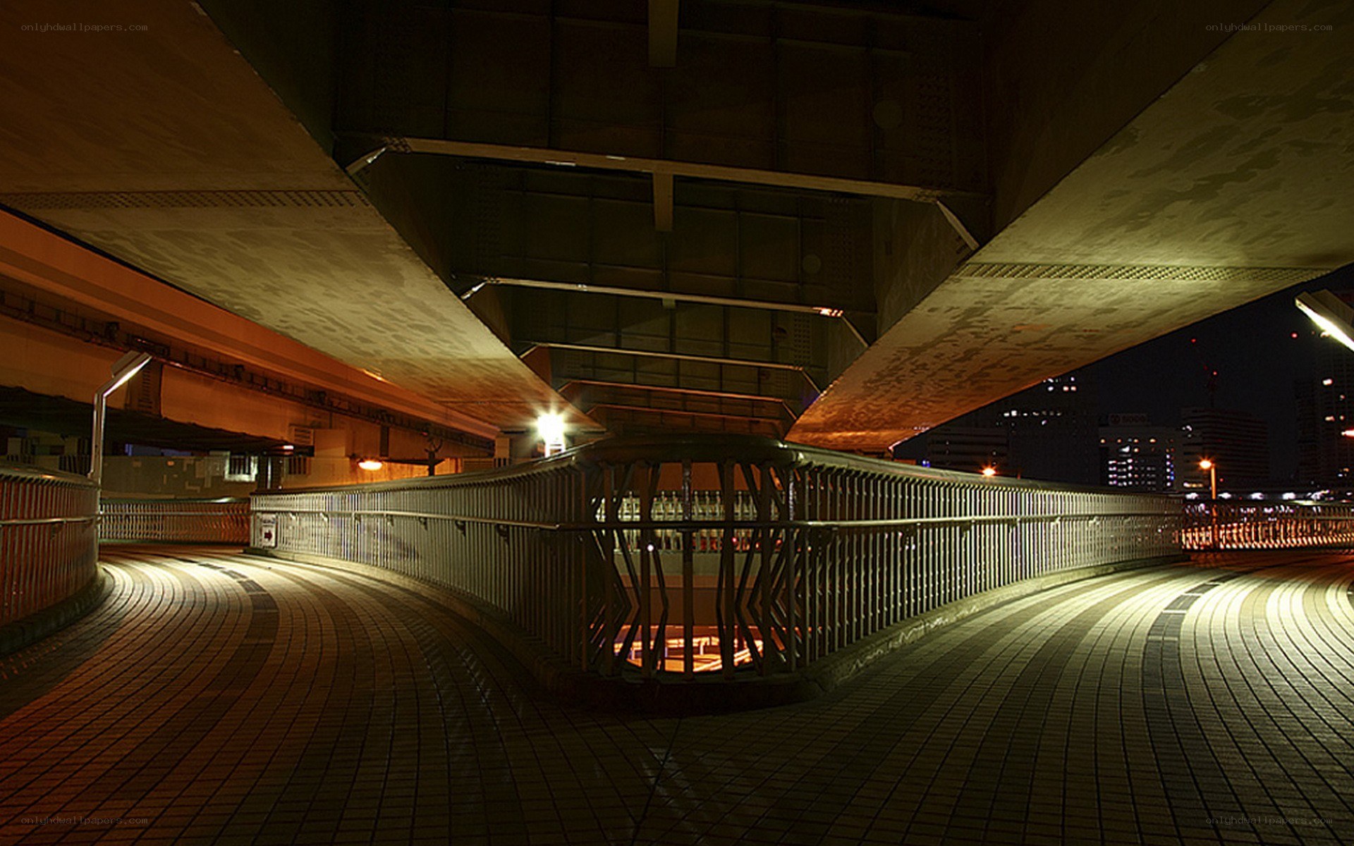 Nighttime underpass walkway