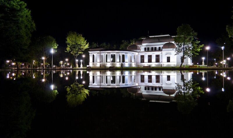 Nighttime view of a building