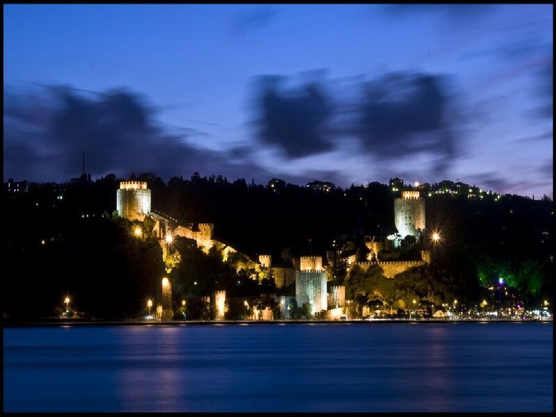nighttime view of a castle