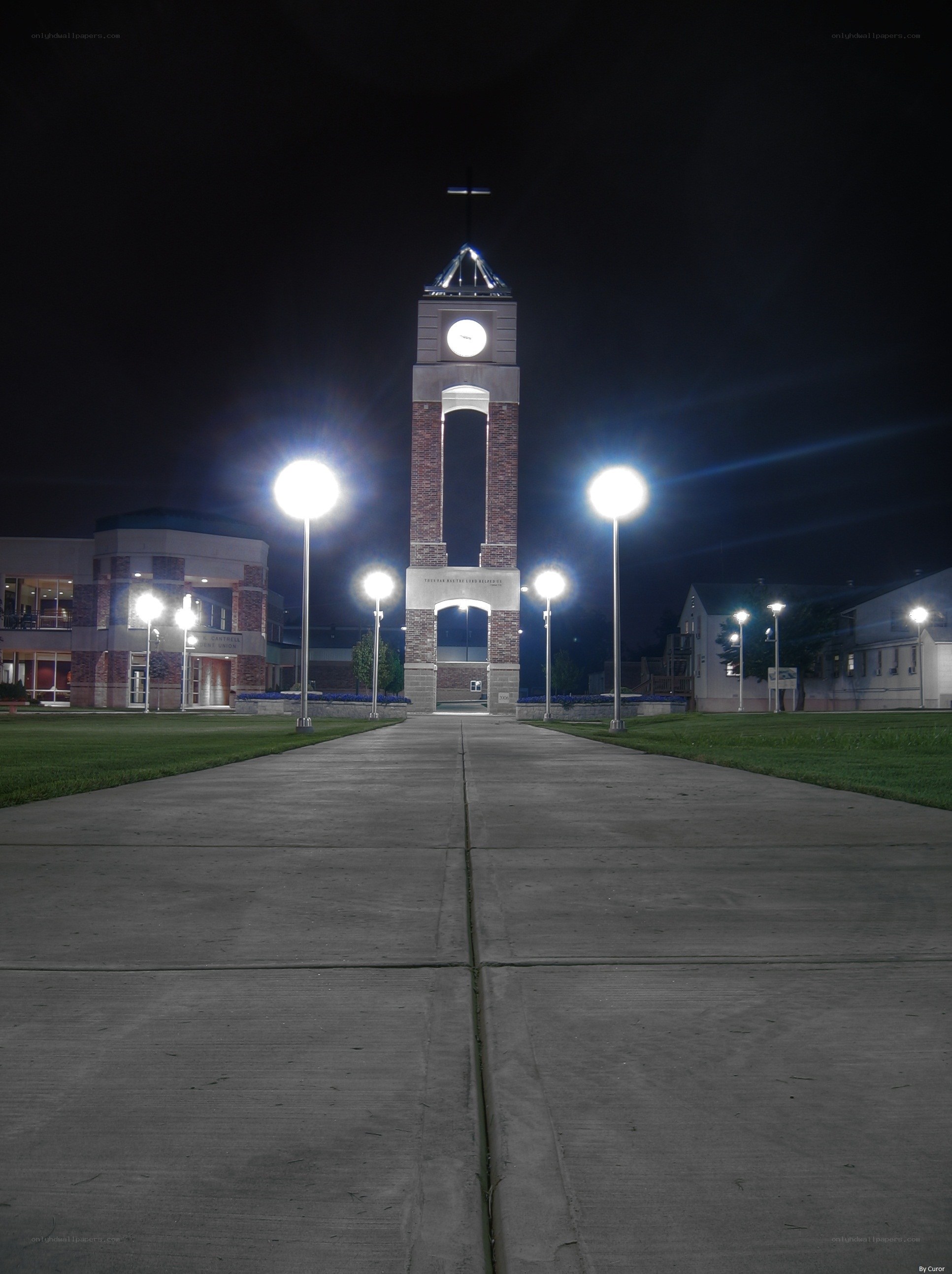 Nighttime view of a clock tower