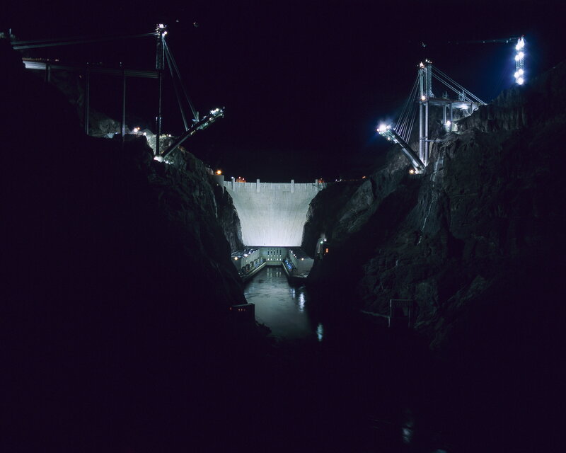 Nighttime view of a dam