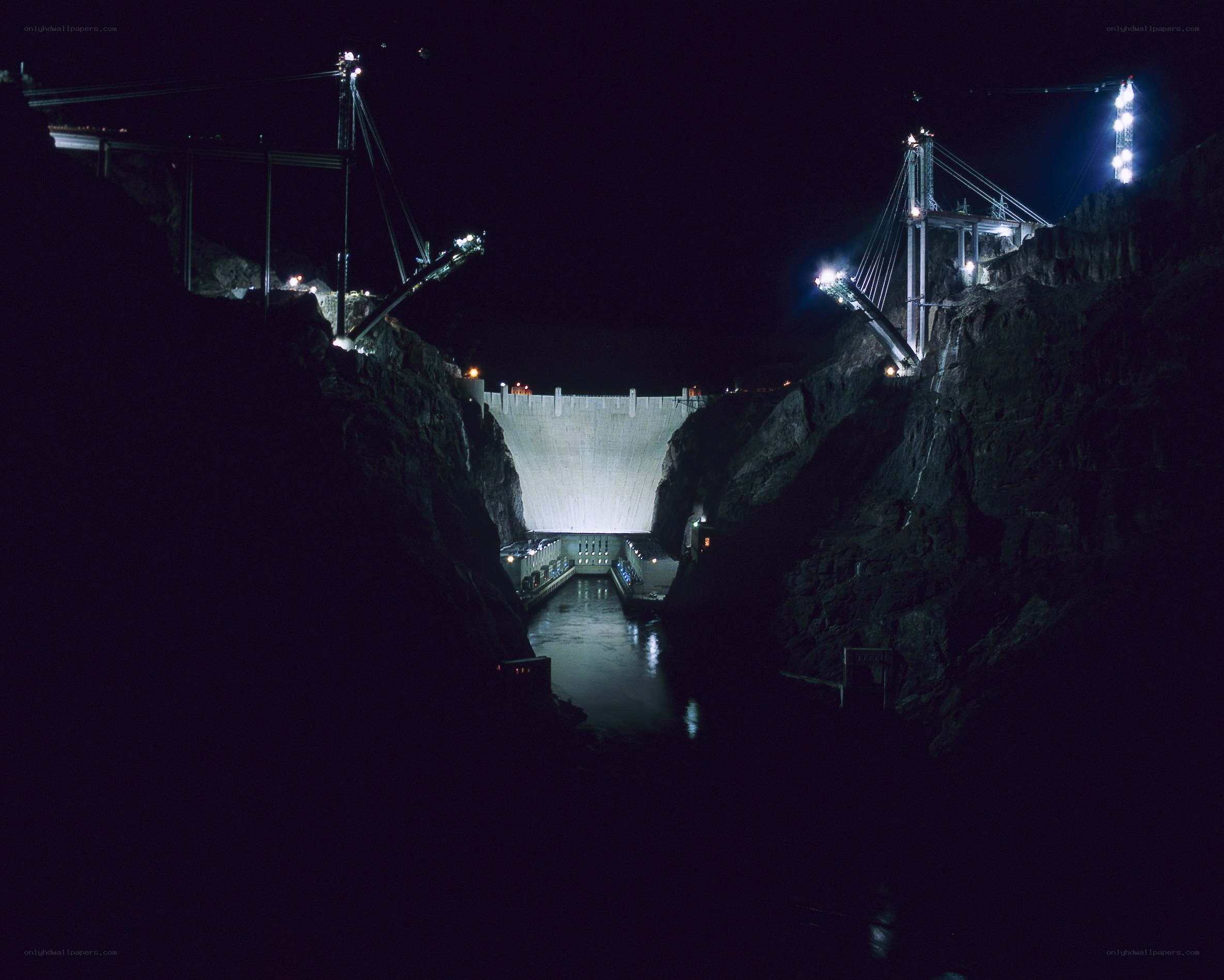 Nighttime view of a dam