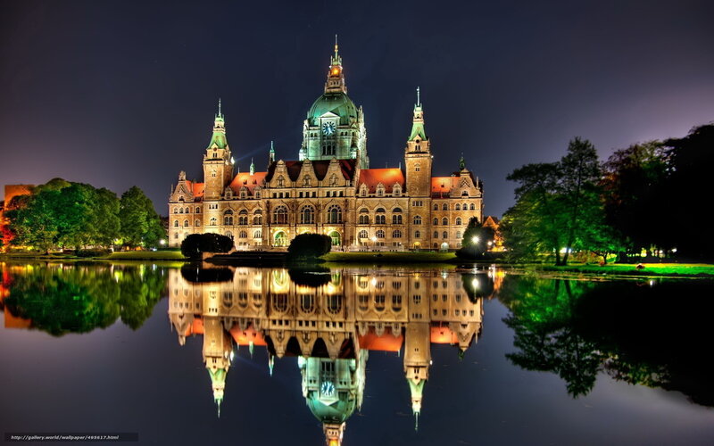 Nighttime view of a grand building