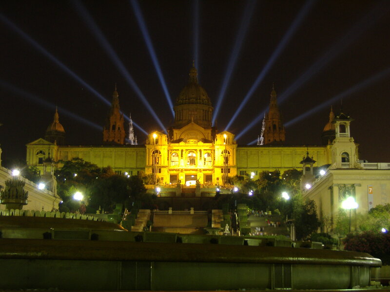 nighttime view of a grand building