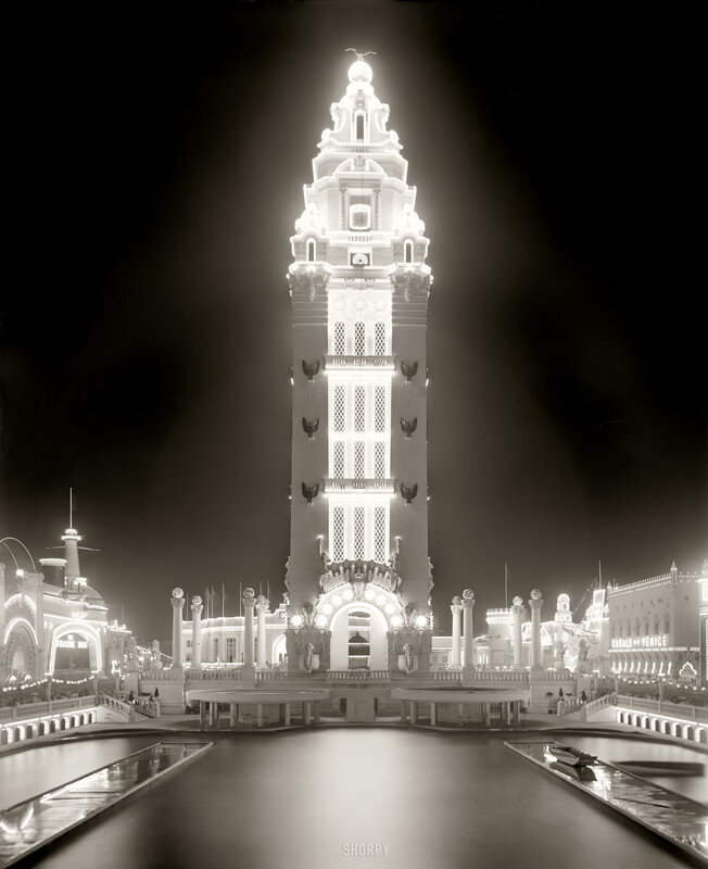 Nighttime view of a grand tower
