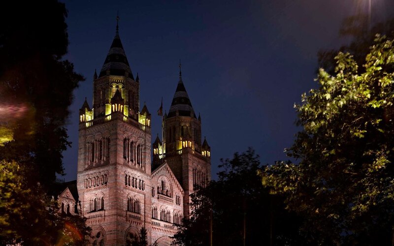 nighttime view of a historic building