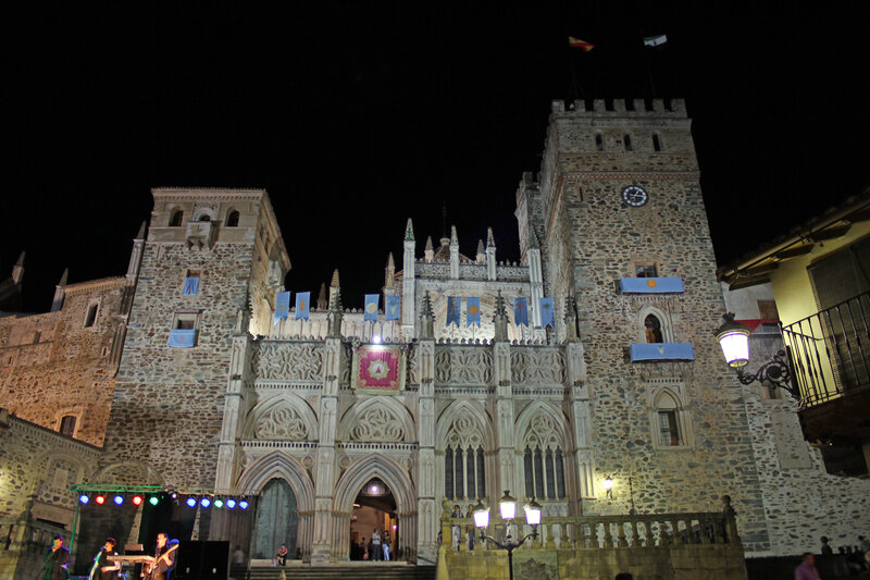 nighttime view of a historic building