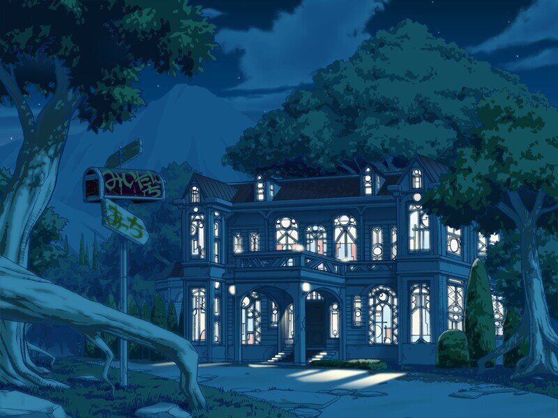 Nighttime view of a large house