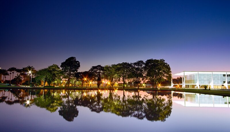 Nighttime view of a modern building