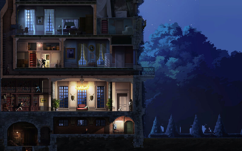 Nighttime view of a multi-story building