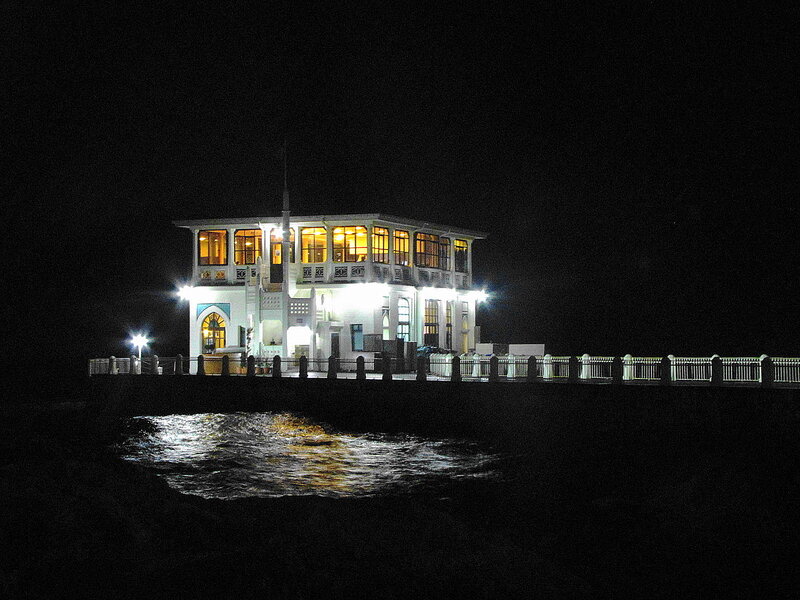 nighttime view of a pier building