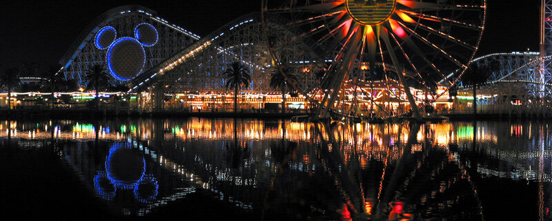 Nighttime view of a theme park