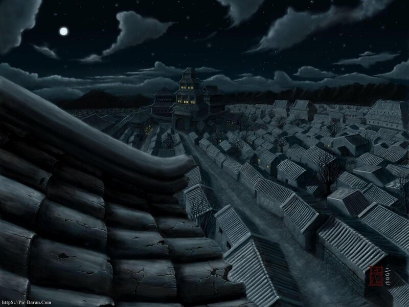 Nighttime view of ancient city