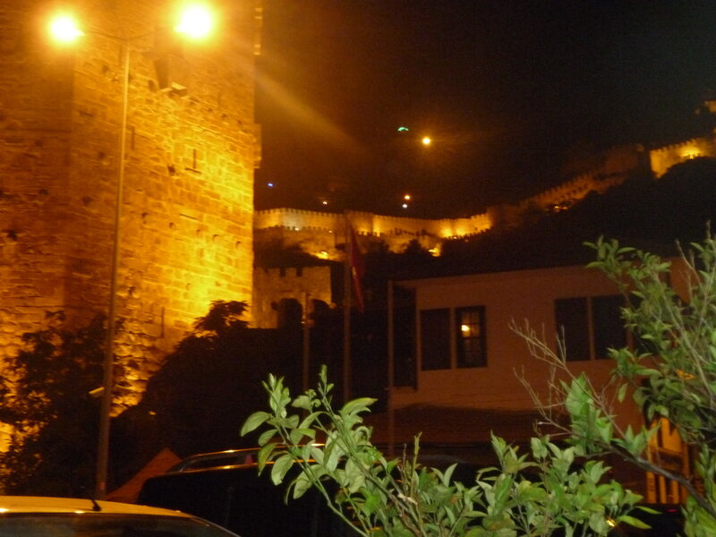 nighttime view of ancient walls