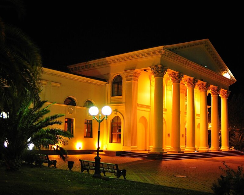 nighttime view of classical building