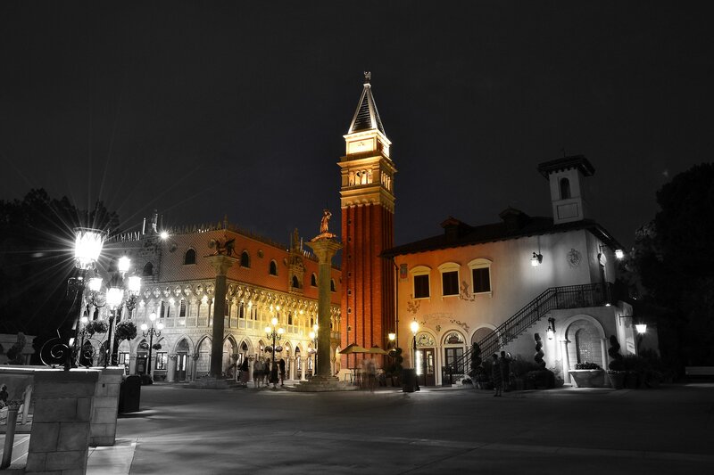 nighttime view of venetian plaza