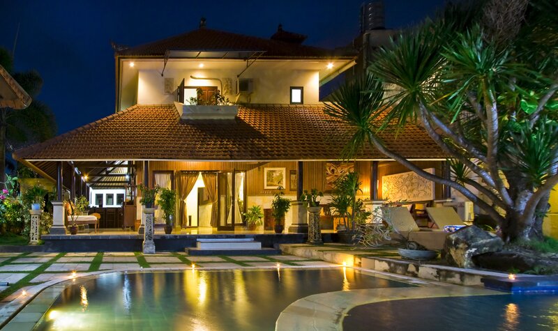 Nighttime Villa with Pool