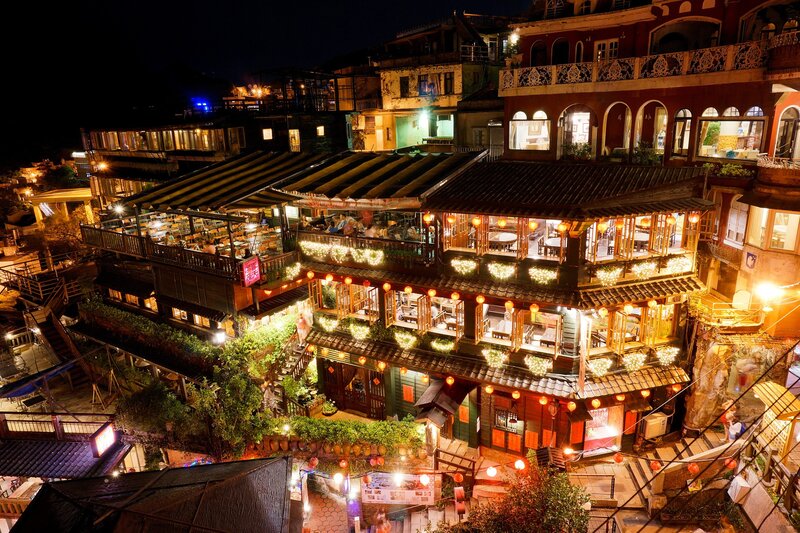Nighttime Village Buildings