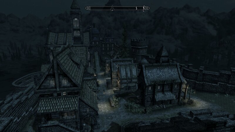 nighttime village scene