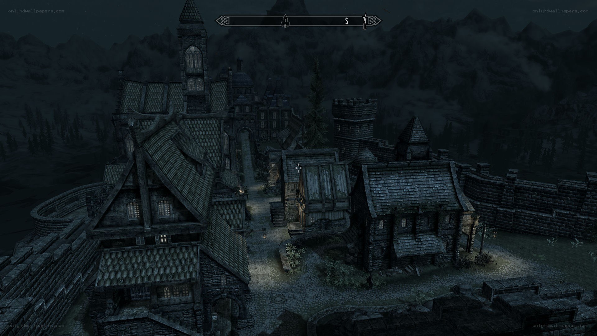 nighttime village scene