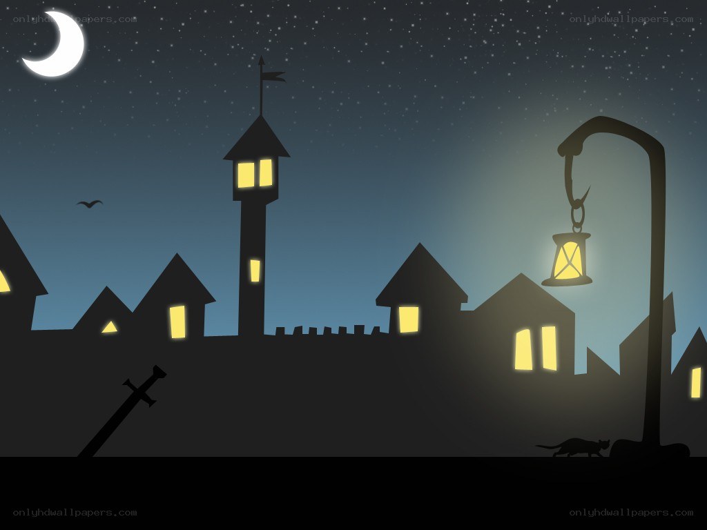 Nighttime village scene