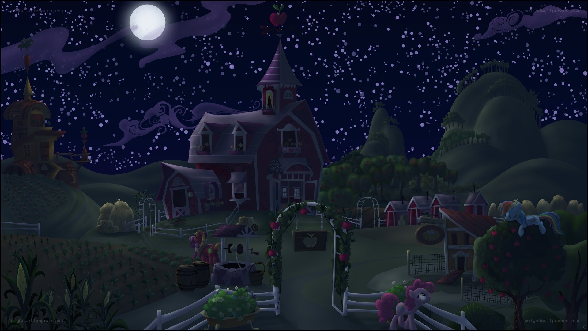 nighttime village scene