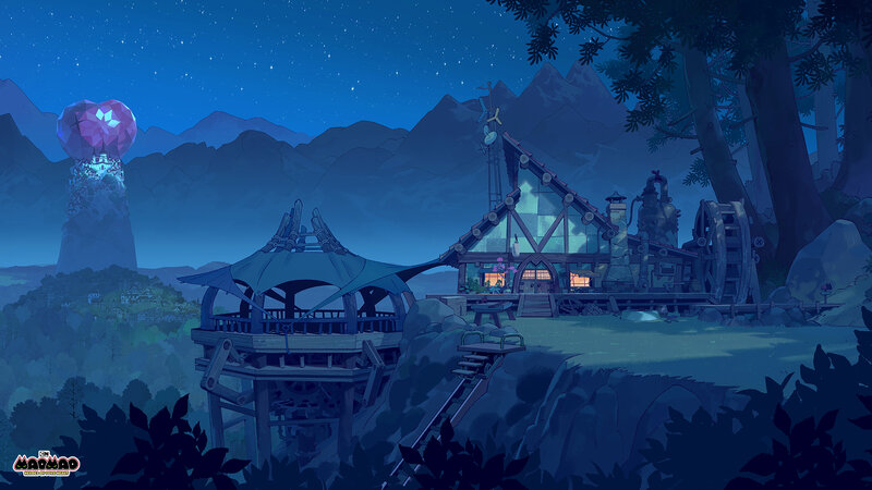 Nighttime Village Scene — Blue