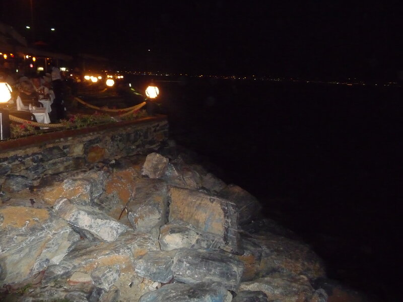 Nighttime waterfront dining