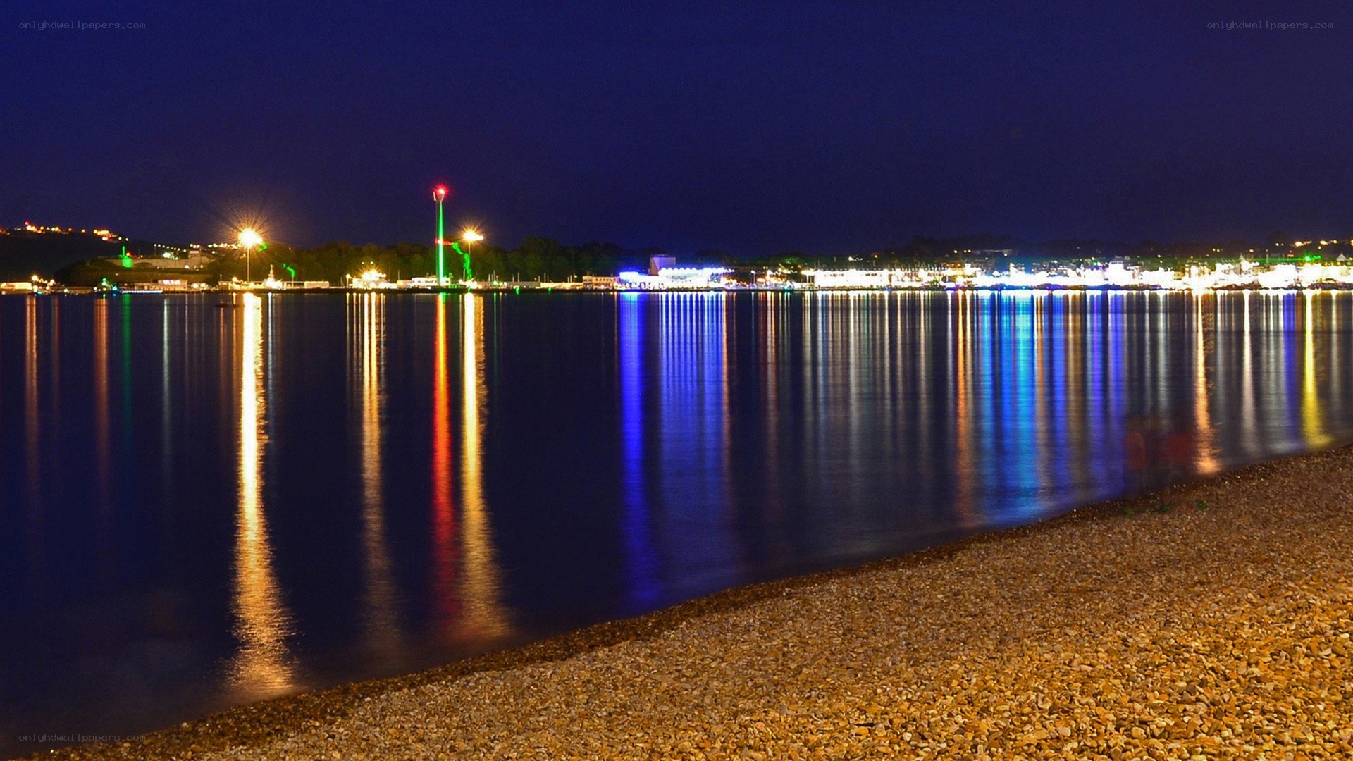 nighttime waterfront scene