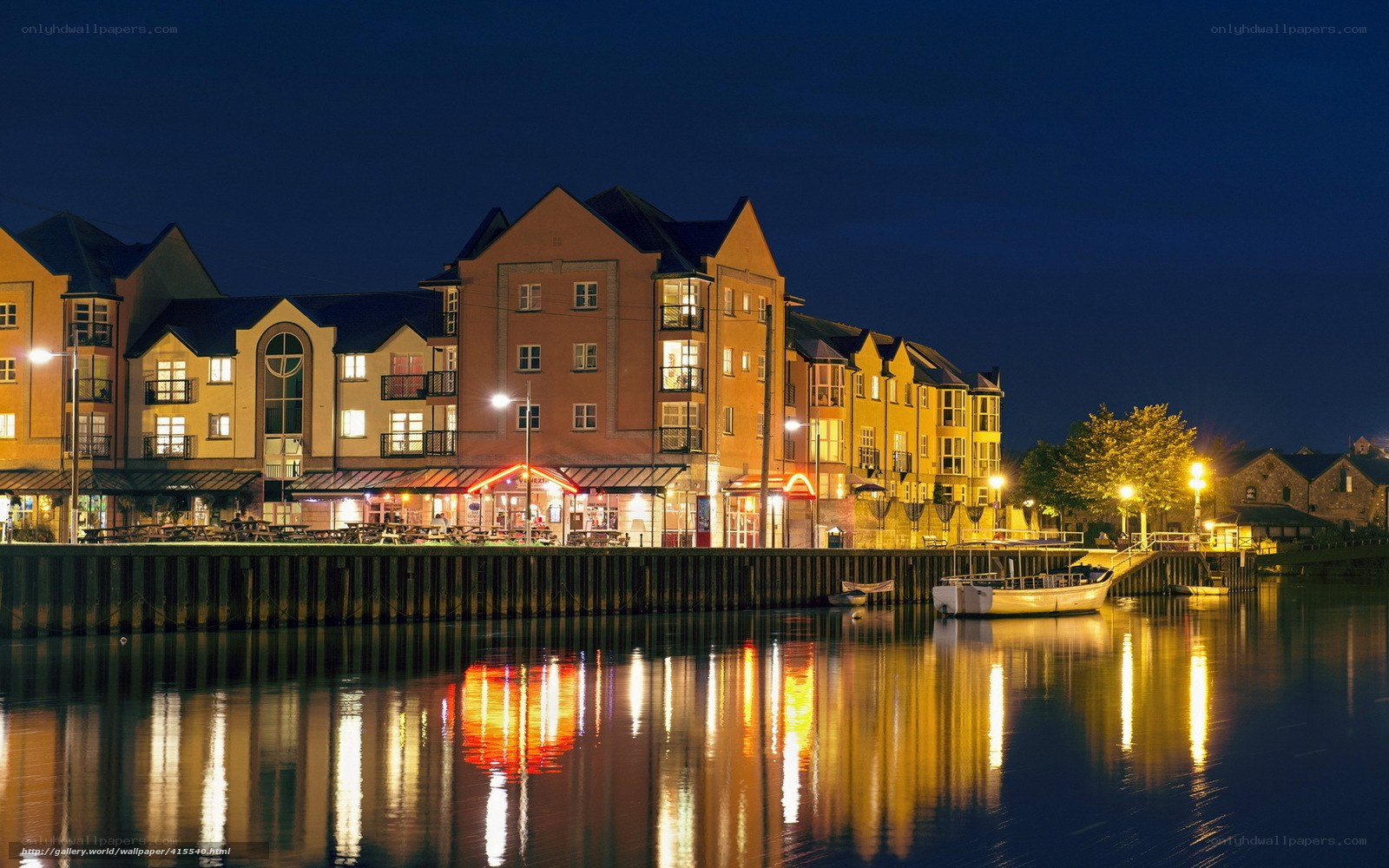nighttime waterfront scene