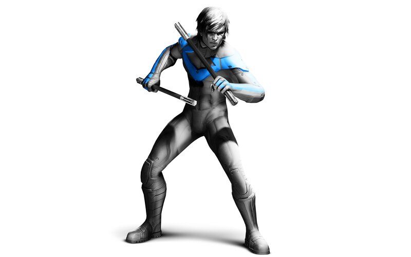 Nightwing Character — Blue, Dramatic, Digital Art, Weapon