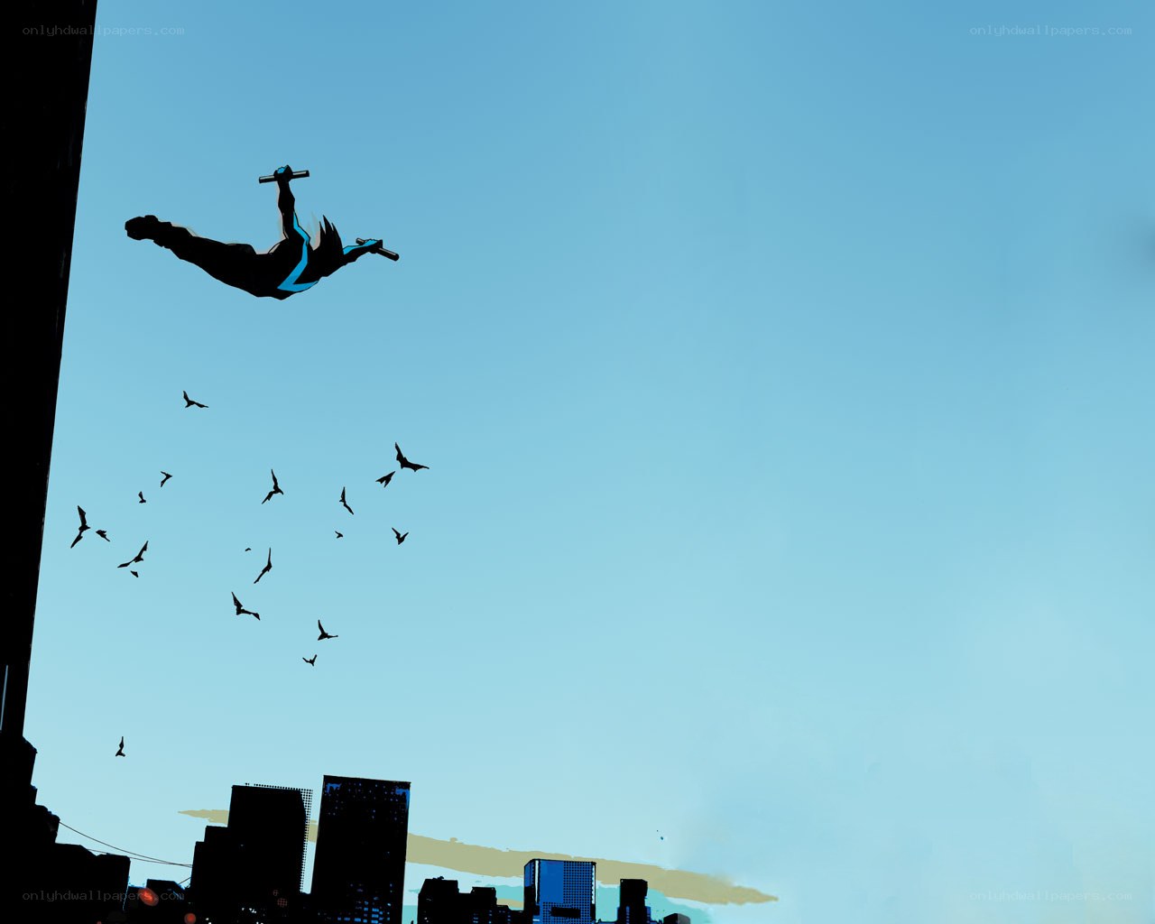 Nightwing flies over city